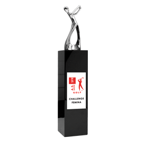 12. TQ931 - Trophée Cristal Noir avec Golfeur Metal